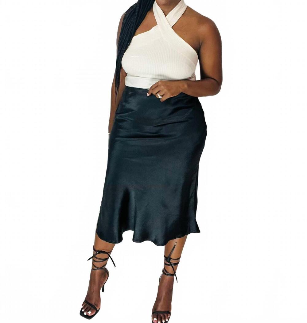 NEW EE:SOME skylar satin midi skirt in black